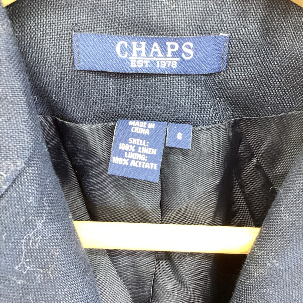 Chaps Navy 100% Linen Button Front Blazer Size 6 - Picture 3 of 4